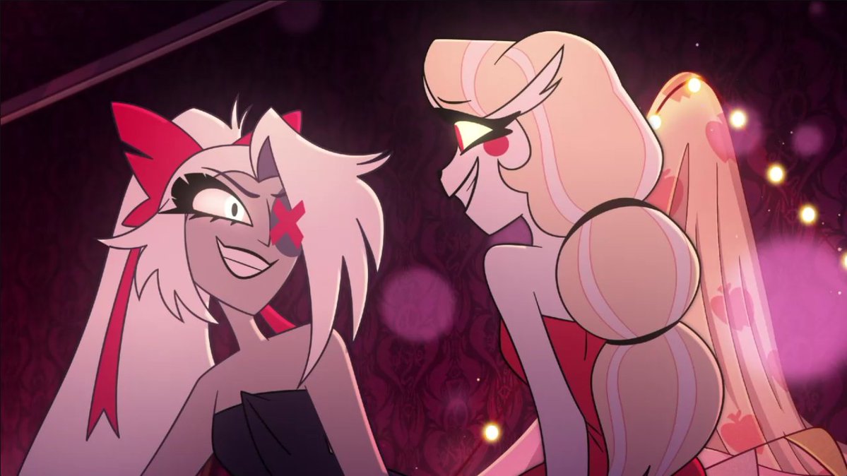 crystal_lazuli's tweet image. How can you not love them look at them! Vaggie being an absolute dork with her girlfriend and Charlie loving every second of it. I really love them omg. Vaggie&apos;s mischievous face gets me lol. Charlie&apos;s smile omg yes I&apos;m still fangirling over this okay!
#chaggie