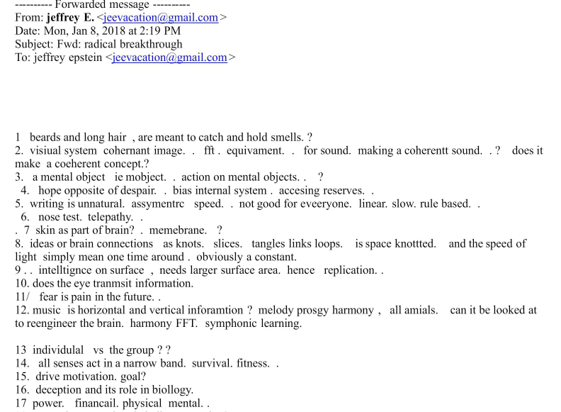 TVolscho's tweet image. Epstein's "madman" notes to himself. It reads like a mishmash of his various reading topics he was into---  psychology, math, evolutionary biology, power, etc. Somewhere in his mind he believed he came to a "radical breakthrough."