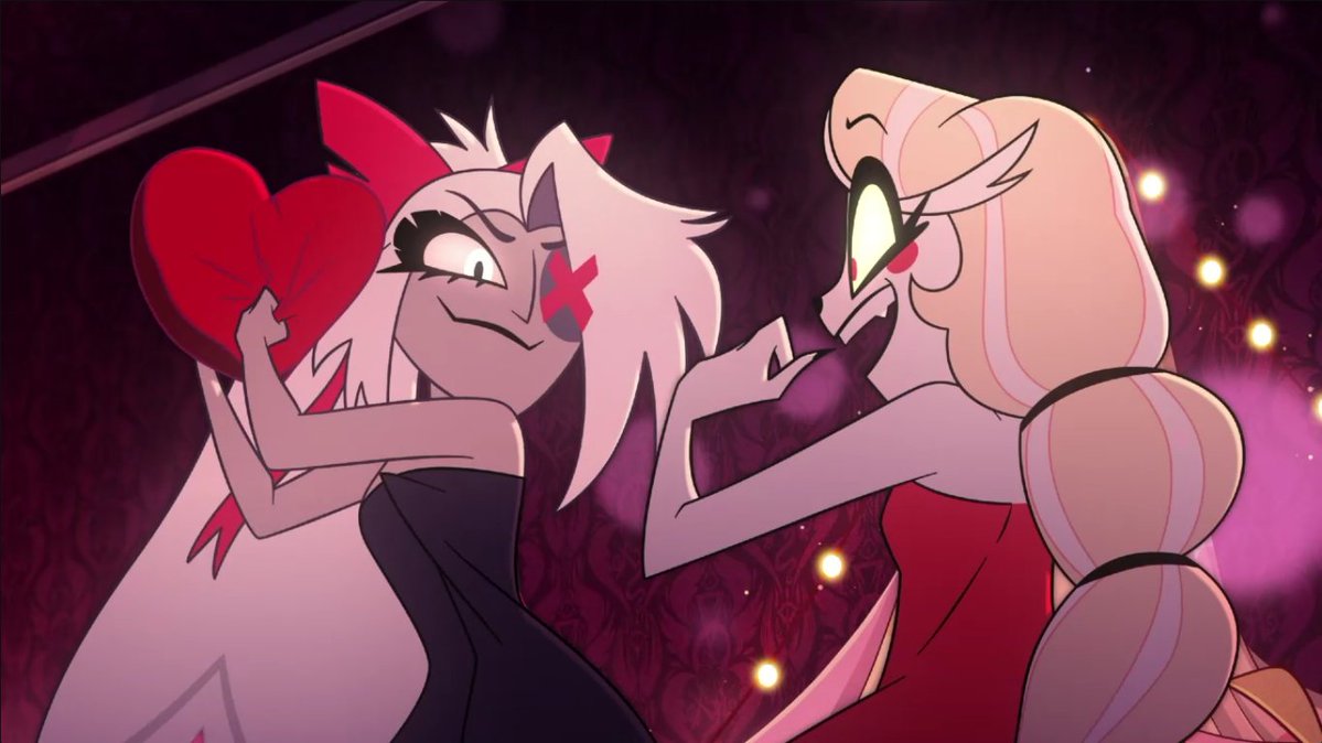 crystal_lazuli's tweet image. How can you not love them look at them! Vaggie being an absolute dork with her girlfriend and Charlie loving every second of it. I really love them omg. Vaggie&apos;s mischievous face gets me lol. Charlie&apos;s smile omg yes I&apos;m still fangirling over this okay!
#chaggie