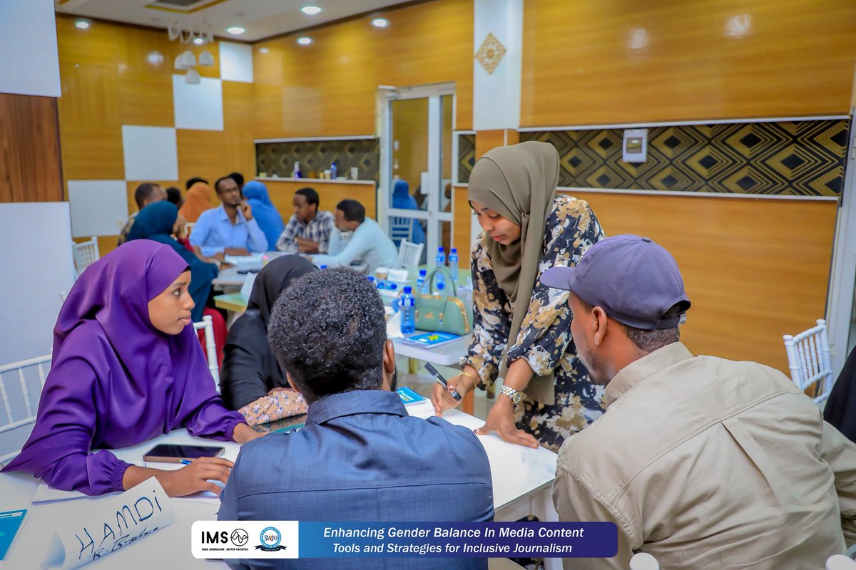 SWJOSomalia's tweet photo. Day 2 of our #Baidoa workshop focused on practical change: rewriting scripts, tracking source gaps, and examining newsroom bias.The Gender Tracking Tool is proving a powerful lens for accountability-and the energy in the room is one of momentum, not theory. https://t.co/t4c14KwZJp