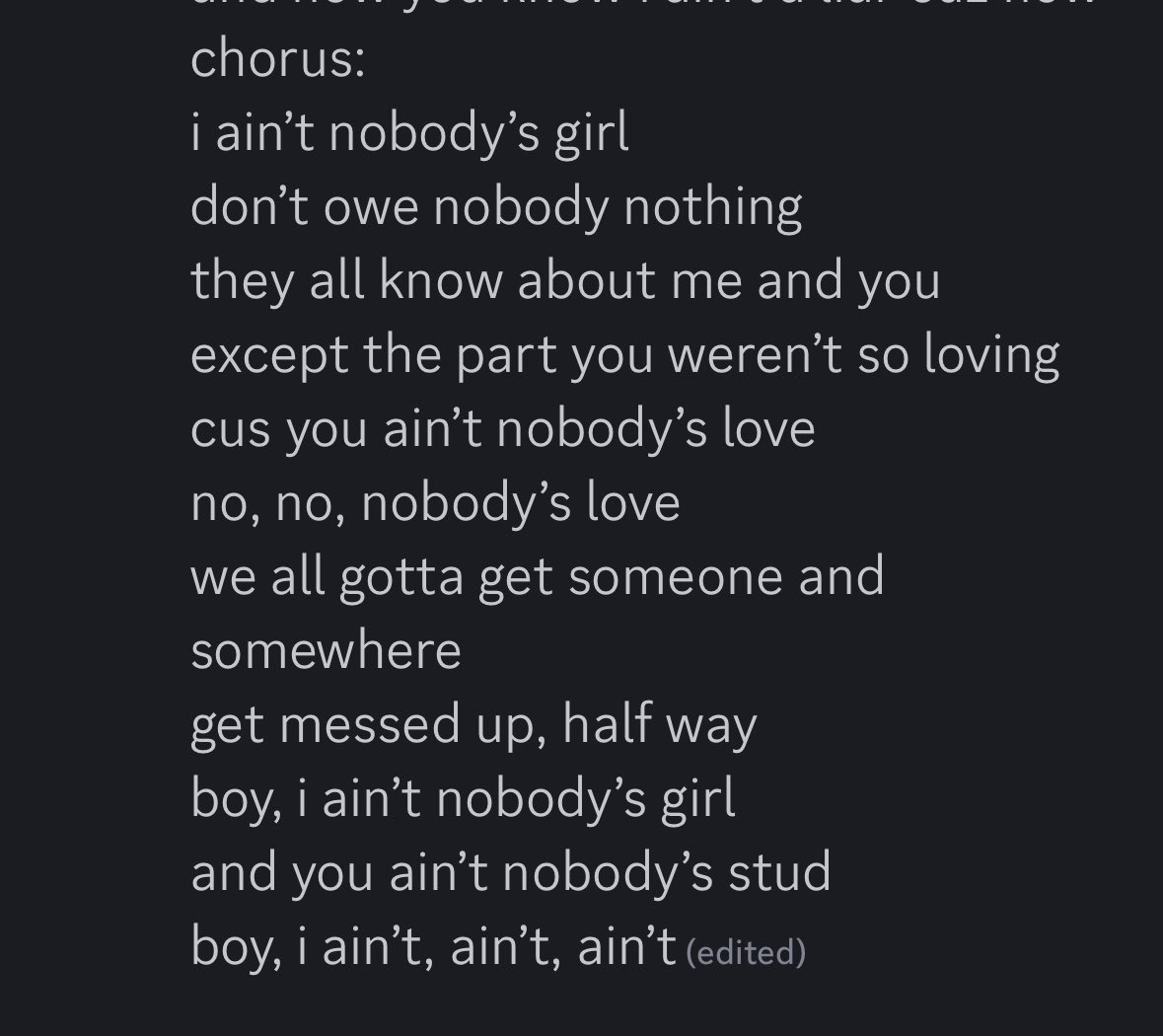 NOBODYS GIRL LYRICS!!
