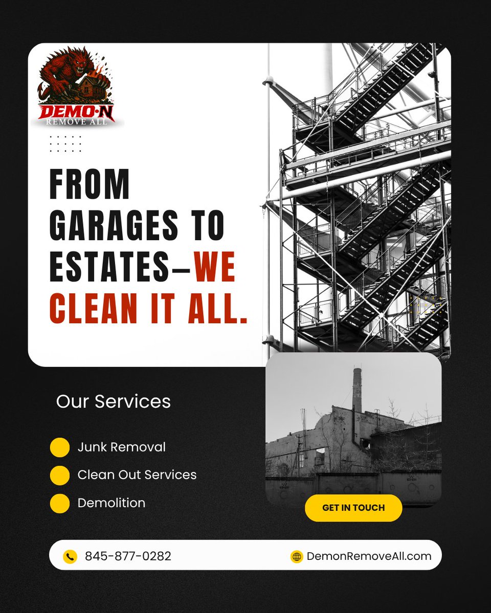 demonremov10604's tweet image. A cleaner property is just one call away.
Reliable demolition + junk removal for homes &amp;amp; businesses. ⚡🏚️
Proudly serving Orange County, New York
📞 845-877-0282
🌐 DemonRemoveAll.com

#DemolitionExperts #JunkRemovalPros #CleanOutSolutions #OrangeCountyNY