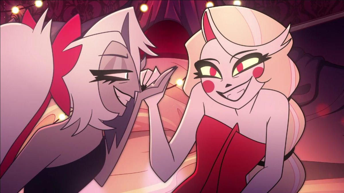 crystal_lazuli's tweet image. How can you not love them look at them! Vaggie being an absolute dork with her girlfriend and Charlie loving every second of it. I really love them omg. Vaggie&apos;s mischievous face gets me lol. Charlie&apos;s smile omg yes I&apos;m still fangirling over this okay!
#chaggie