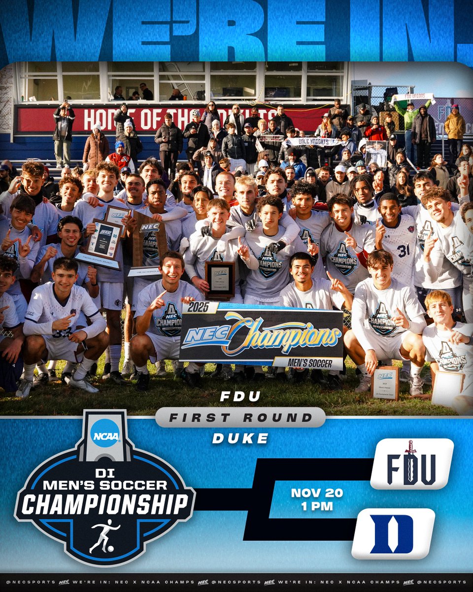 THE KNIGHTS ARE IN!⚽️🎟️

⚔️ <a href="/FDUKnightsMSOC/">FDU Men's Soccer</a> will make the trip to Durham for a <a href="/NCAASoccer/">NCAA Soccer</a> first round match up with Duke on Thursday afternoon!

#NECMSOC x #NECchamps🏆