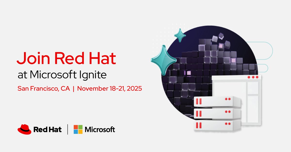 RedHatEvents's tweet image. #Ignite2025 is finally here! Red Hat experts are looking forward to connecting with you in-person in The Hub at booth #5416, at our ancillary event, at our in-person session on Nov. 20 @ 1:30pm PT and even online! More details here: red.ht/Microsoft-Igni…