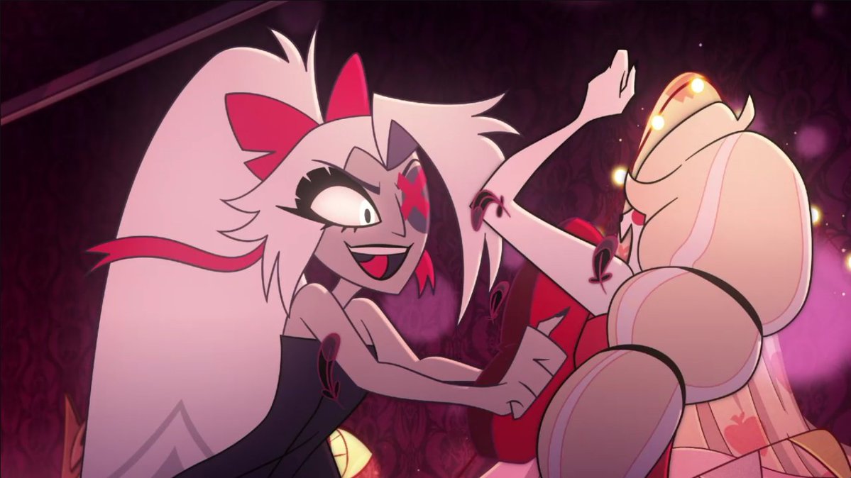 crystal_lazuli's tweet image. How can you not love them look at them! Vaggie being an absolute dork with her girlfriend and Charlie loving every second of it. I really love them omg. Vaggie&apos;s mischievous face gets me lol. Charlie&apos;s smile omg yes I&apos;m still fangirling over this okay!
#chaggie