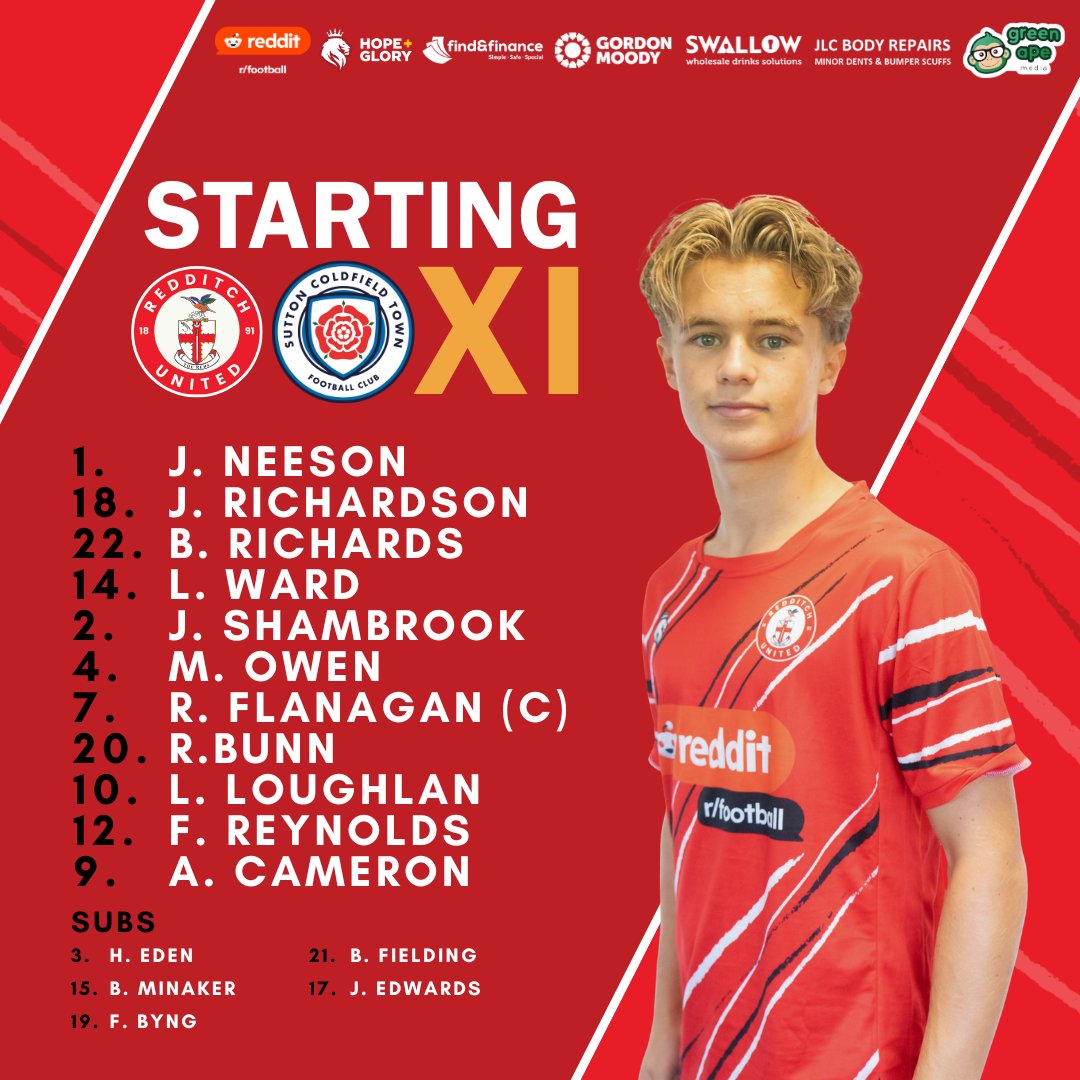 Your Reds side to take on <a href="/SCTFC/">Sutton Coldfield Town FC</a> in the Birmingham Senior Cup 🏆 

2️⃣ Two changes as Joe Neeson comes in for Ty Warmington &amp; Jimmy Richardson starts in place of Harry Eden
➡️ Fin Byng and Jack Edwards are named on the bench from our F&amp;E programme

Kick off coming soon...