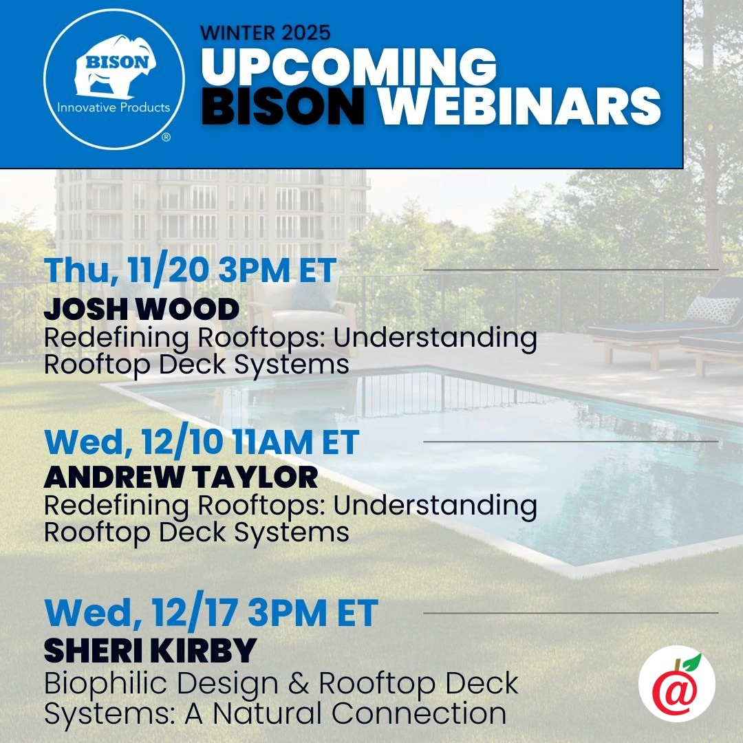 greenroofs's tweet image. Upcoming @BisonIP (BIP) Webinars
#architecture #greenroofs #landscapearchitecture #rooftopdeck #sustainability
greenroofs.com/2025/11/17/upc…