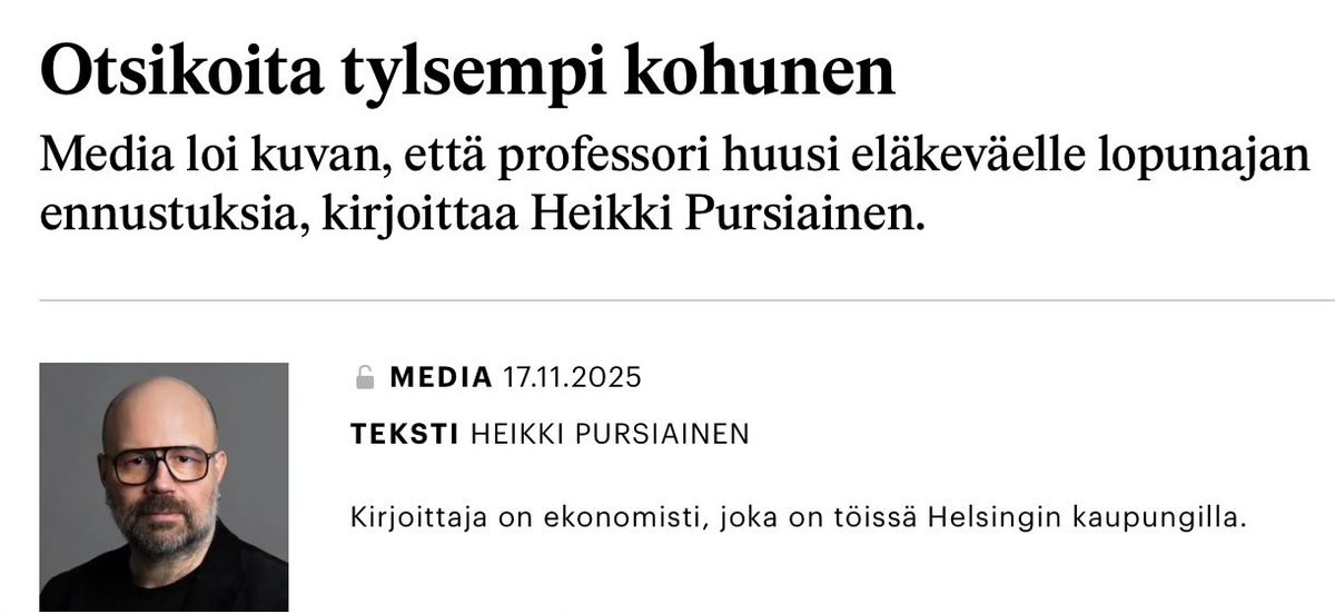 Eläkeuudistukselle täystyrmäys! Tai tyly tuomio!

Media karnevalisoi turhaan <a href="/NikuMaattanen/">Niku Määttänen</a> ihan maltillisen ja fiksun eläkekritiikin.

Samalla työmarkkinajärjestöt päästettiin taas toistelemaan ällistyttäviä juttujaan siitä, miten työeläkerahat ovat muka niiden!

Kolumni alla.