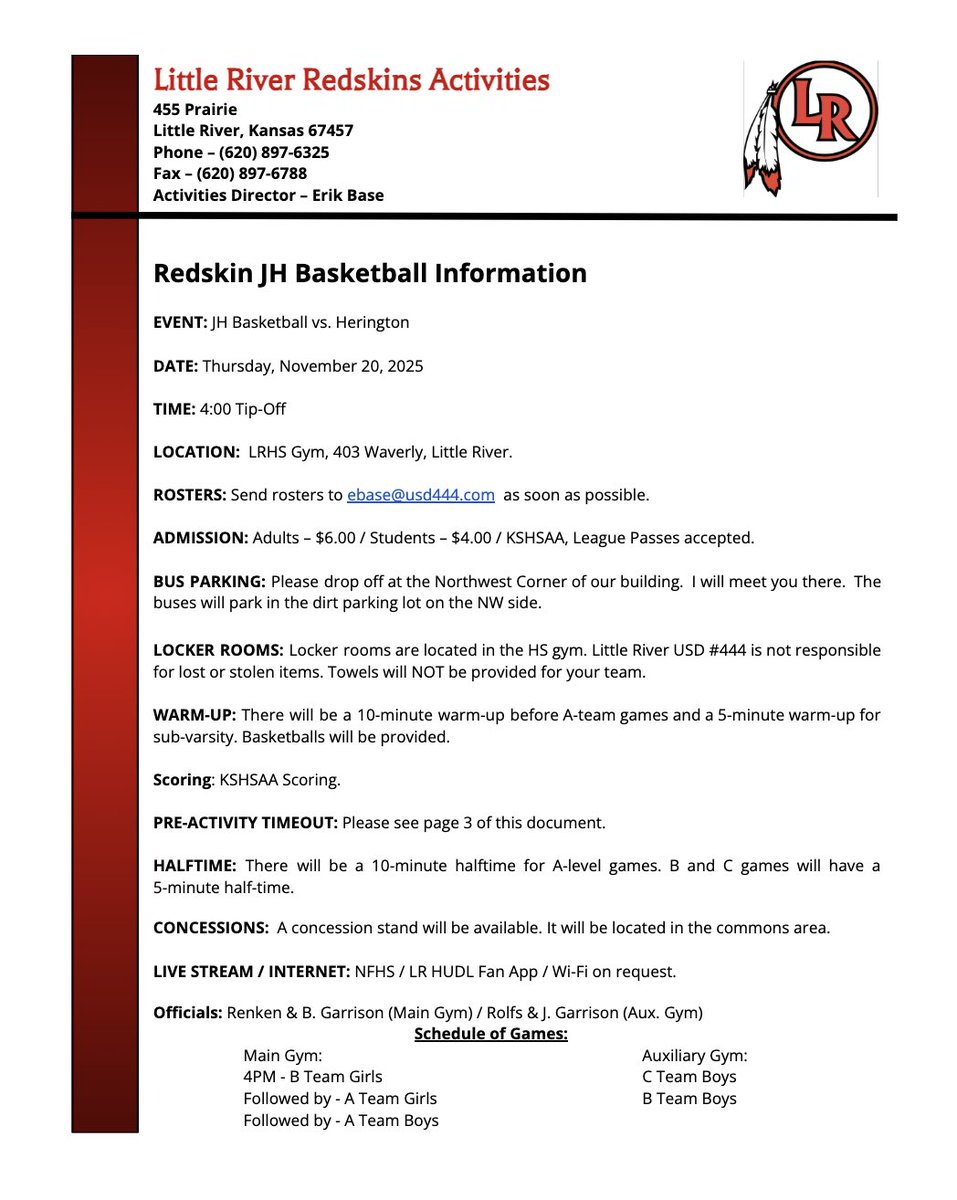 JH Basketball vs Herington Info
Thursday, November 20th • Roll Tribe!!