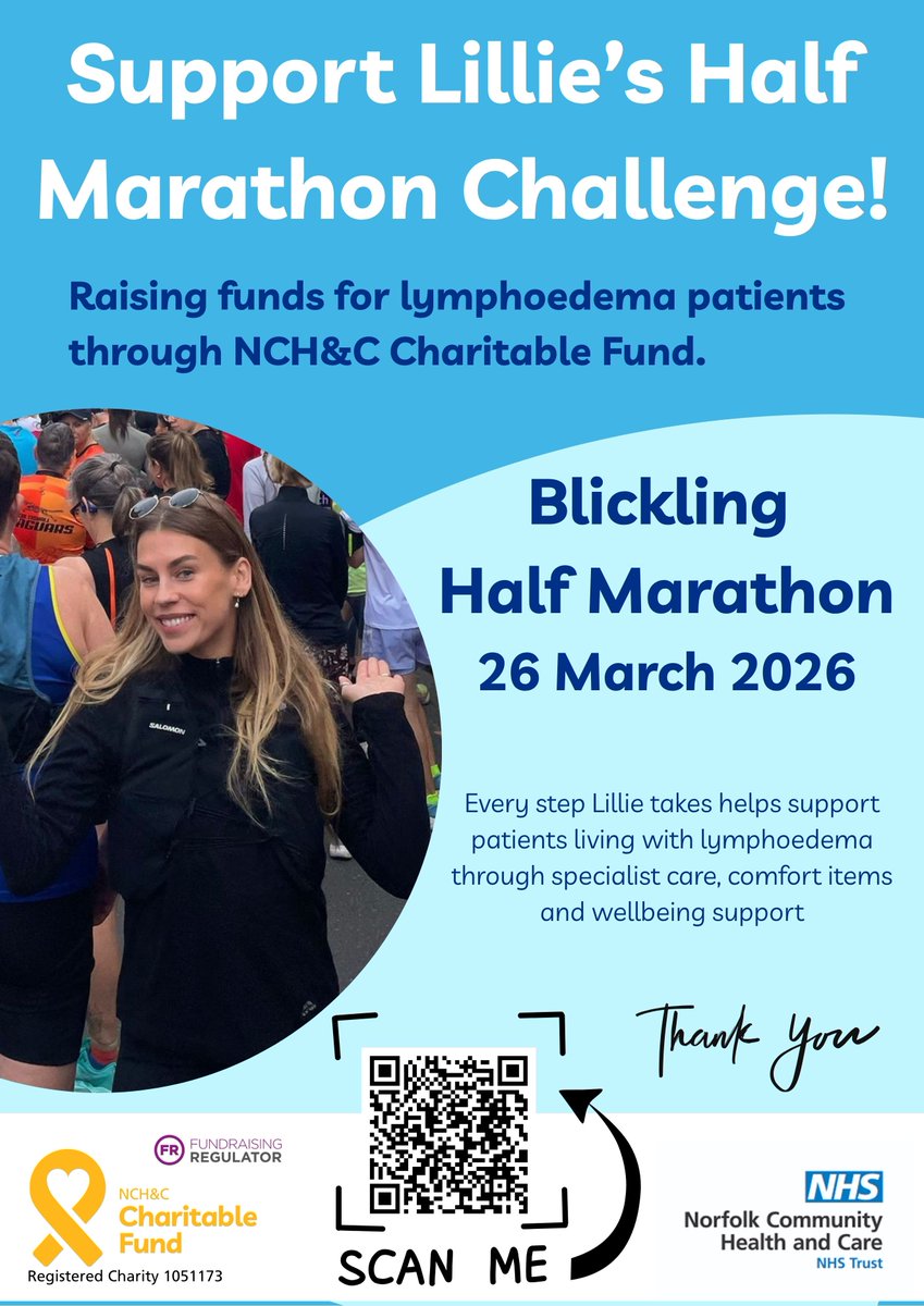 Did you know that staff can fundraise for a specific team, service or patient group?  

Like Lillie who is running a half marathon next year to pay for additional items to treat patients living with lymphoedema.  She will be tackling the Blickling Half and you can support her:🙏