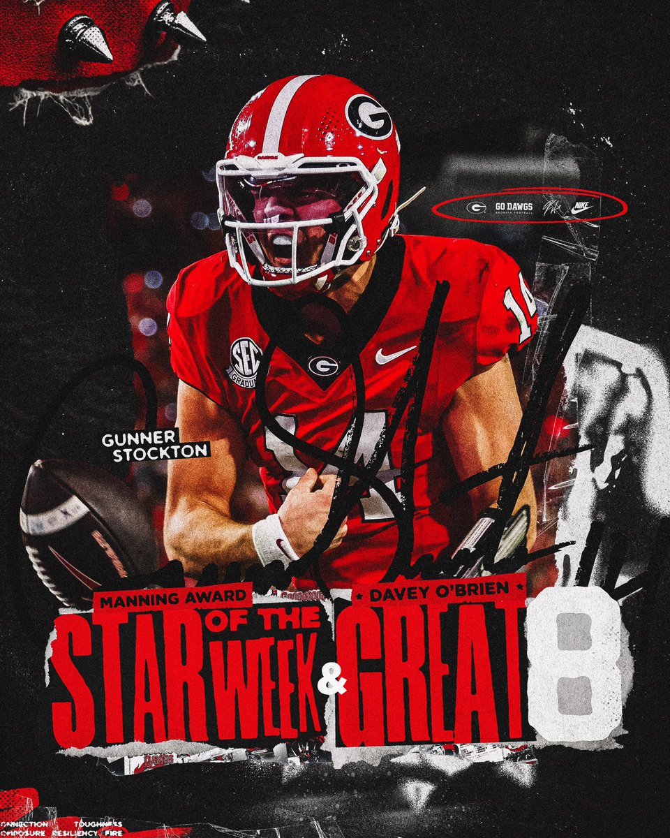 Gunner Stockton has been selected as a Manning Award Star of the Week and as a member of the Davey O'Brien Great 8 for his performance against Texas 📈

#GoDawgs