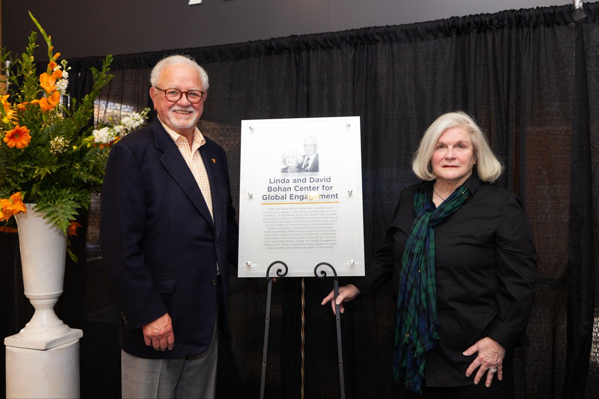 UTCCI's tweet image. Last week, we celebrated the launch of the Linda and David Bohan Center for Global Engagement, made possible by a generous gift from 1970 alumnus David Bohan and his wife, Linda. The Center will strengthen study abroad and global learning. Read more: tiny.utk.edu/bohan