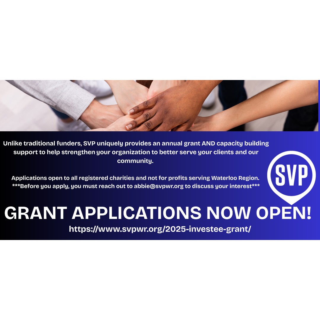 WRCommFdn's tweet image. Have you heard? @SVPWR is now accepting grant applications. 

Applications are open until December 4, 2025, to all registered charities and not for profits serving Waterloo Region. Prior to applying, contact abbie@svpwr.org to discuss interest. 

Visit: svpwr.org/2025-investee-…