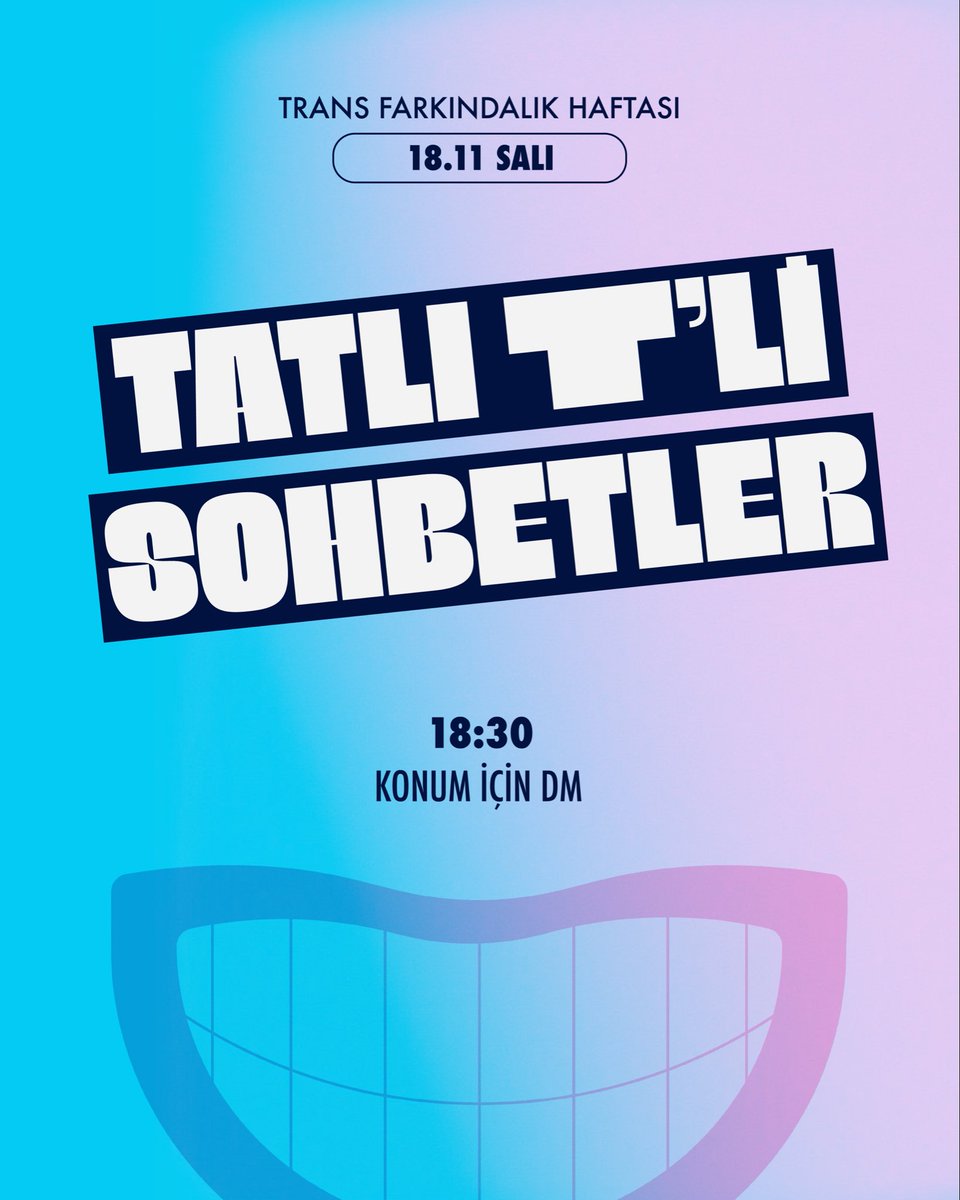 Trans Farkındalık Haftamızın ikinci etkinliği olan Tatlı T’li Sohbetler’de dertleşeceğiz, gullümleşeceğiz, ihtiyaçlarımızı konuşacağız ve birbirimizi gerçekten duyabileceğimiz bir paylaşım ortamı kuracağız.

Küçük ve önemli bir hatırlatma, bu etkinlik sadece trans+ öznelere açık.