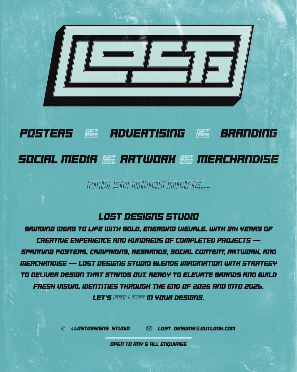 lostdesigns_wb's tweet image. Looking to level up your visuals? Lost Designs Studio is taking on new projects — posters, branding, campaigns, artwork &amp;amp; more. Free consultations now open. Let’s get LOST in your next design. #GraphicDesign #Branding #DesignStudio #LostDesignsStudio