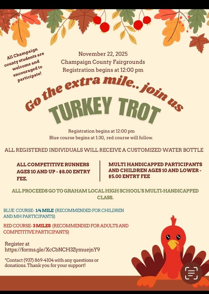 This Saturday there are many opportunities for our community members! Stop by the municipal building and get breakfast before you head over to the fairgrounds to participate in our FCCLA turkey trot! Proceeds from the Turkey Trot benefit our multi handicapped classrooms!