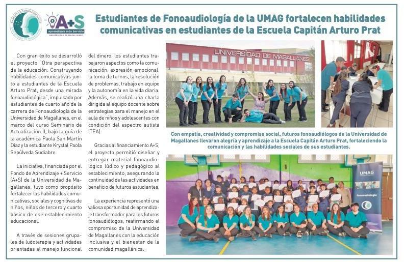 Estudiantes de Fonoaudiología de la UMAG realizaron el proyecto “Otra perspectiva de la educación” en la Escuela Capitán Arturo Prat, fortaleciendo habilidades comunicativas y socioemocionales. También entregaron material pedagógico y ofrecieron charlas para docentes. #puq