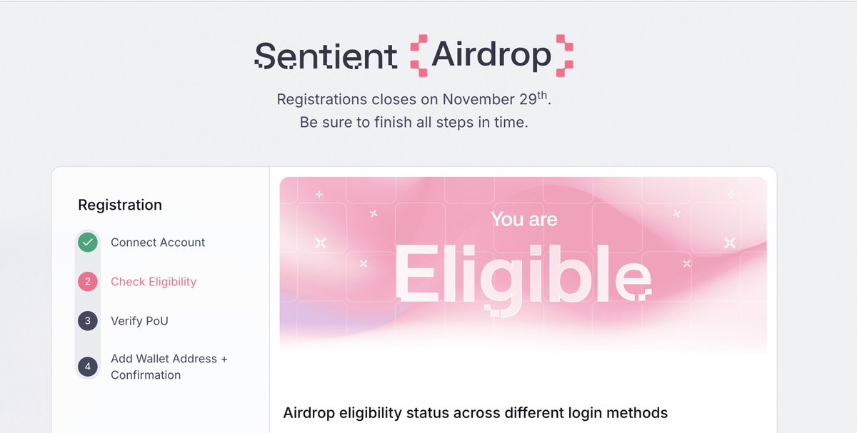 Eligible for $SENT go check here 👇

airdrop.sentient.xyz