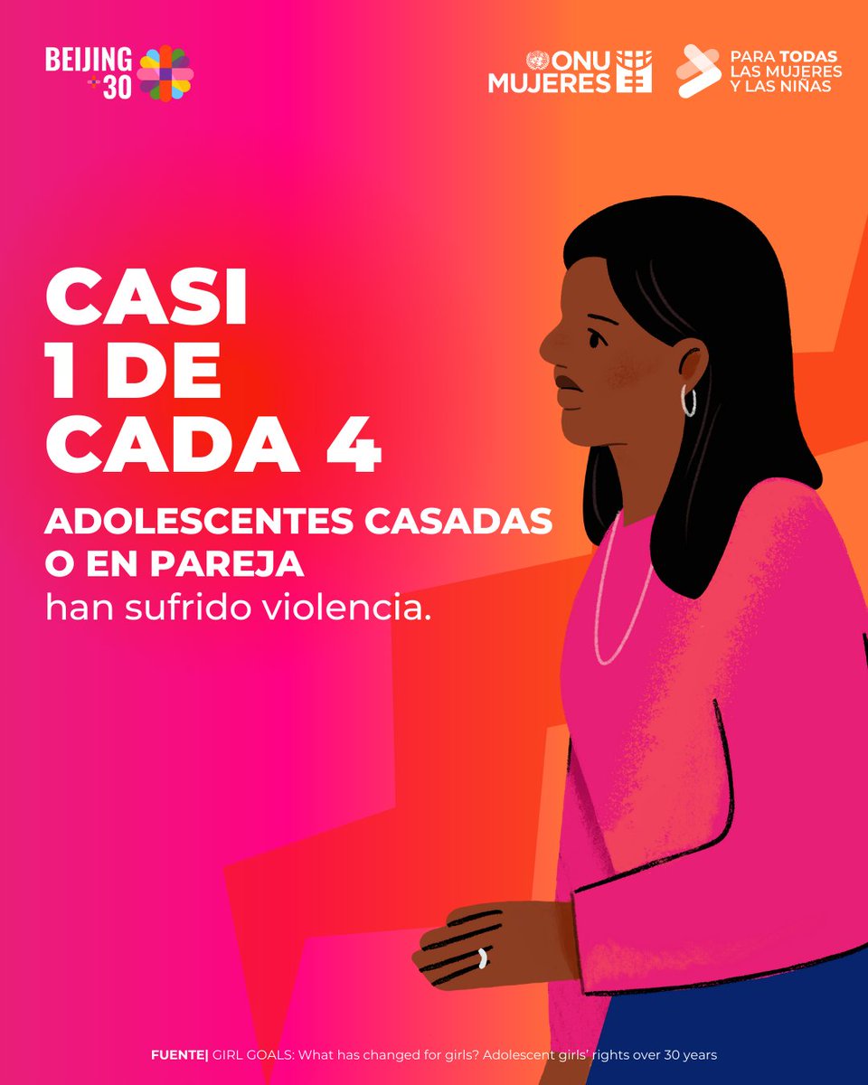 Ninguna niña debería vivir con miedo. 💔

Sin embargo, casi 1 de cada 4 adolescentes en pareja ha sufrido violencia y 50 millones de niñas han sido víctimas de violencia sexual.

Es hora de un compromiso serio para erradicar este problema, reclama <a href="/ONUMujeres/">ONU Mujeres</a>.

#PorYParaTodas
