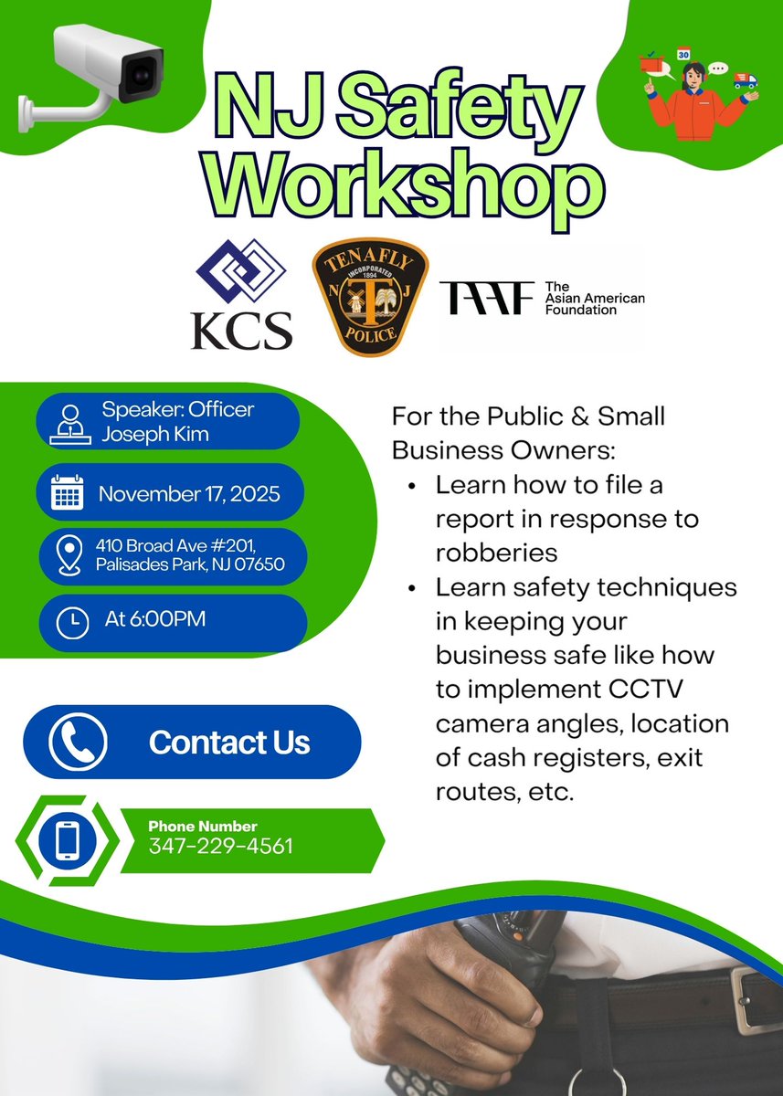 kcsnewyork's tweet image. KCS Workforce Development is hosting a Safety Workshop for local residents and small business owners in NJ as follows:
• Date: Monday, November 17, 2025
• Location: 410 Broad Ave #201, KCS, Palisades Park
#kcs #safetyworkshop #safety #freeworkshop #smallbusiness