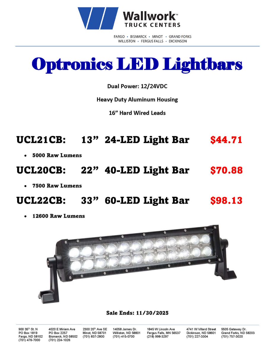 Wallworktrucks's tweet image. Illuminate the Night! 💡 Unbeatable Deals on Optronics LED Lightbars! We have the rugged Optronics LED Lightbars your rig demands, with prices starting under $45!

Offer ends Nov. 30. Call or visit us to get yours!
#TruckLighting #OptronicsLights #LEDupgrade