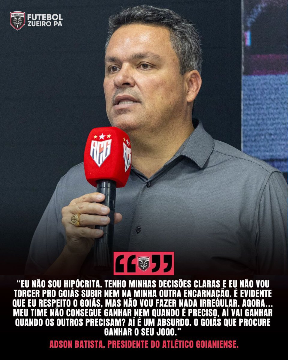 FutebolZueiroPA's tweet image. 🚨🚨 VAI ENTREGAR?! 🚨🚨

Adson Batista, presidente do Atlético Goianiense, falou sobre a possibilidade de complicar a vida da Chapecoense na última rodada, e facilitar o acesso do Goiás. 

“Eu não sou hipócrita. Tenho minhas decisões claras e eu não vou torcer pro Goiás subir…