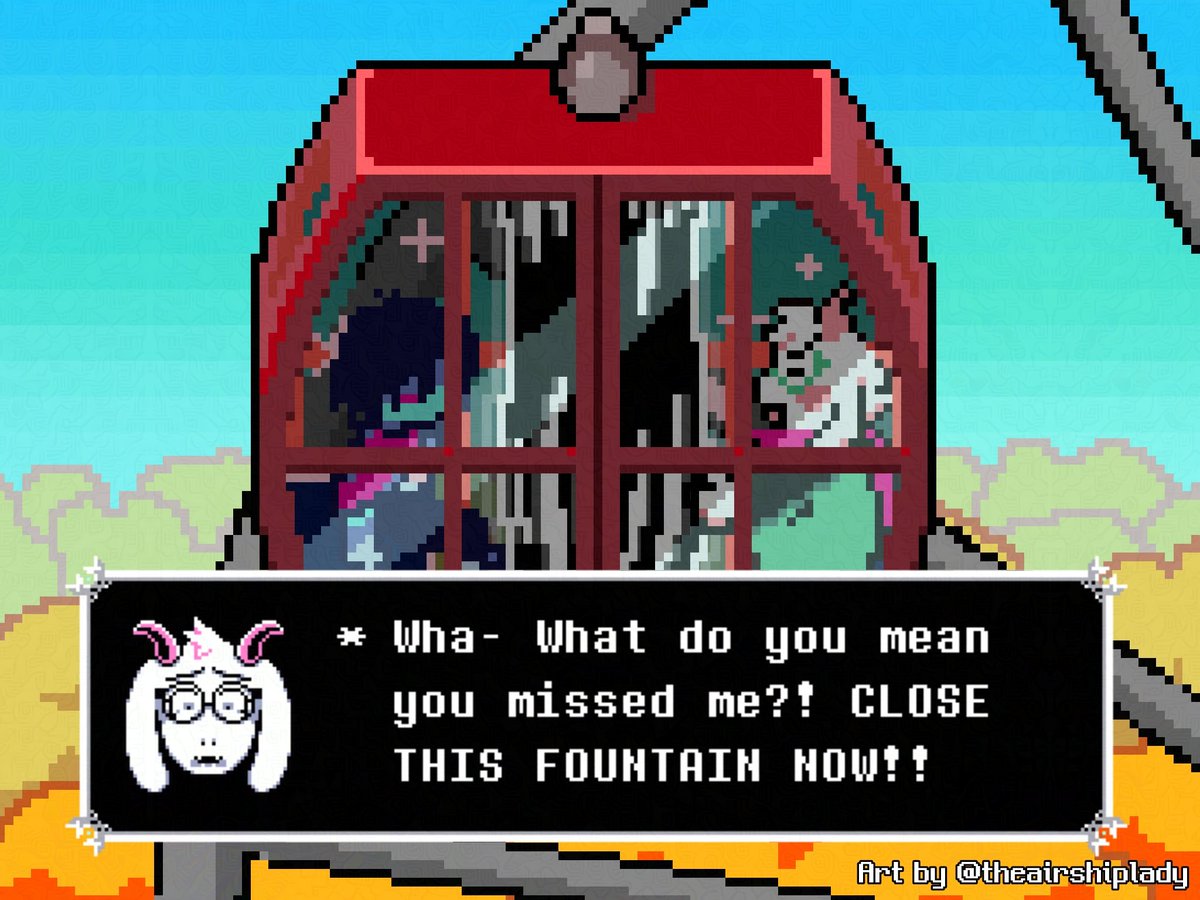 theairshiplady's tweet image. Festival day. The ACTUAL impossible in canon edition cause&apos; that&apos;s not how dark fountains work, but I had fun.
#deltarune #kralsei 
#hamburgerscheeseandfries