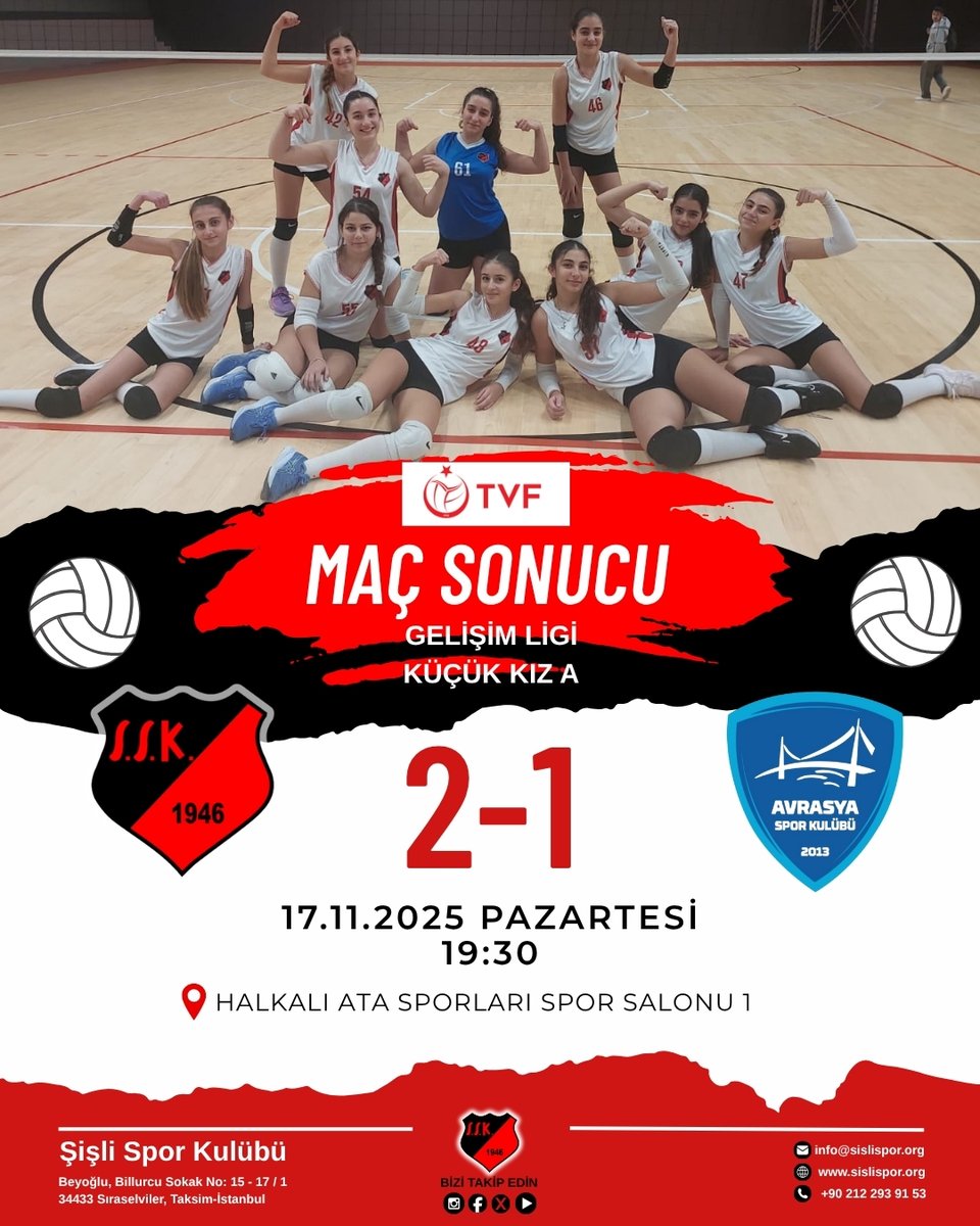 sislisporkulubu's tweet image. 🏐 MAÇ SONUCU TVF Gelişim Ligi | Küçük Kız A

Gelişim Ligi&apos;nde (Küçük Kız); Şişli Spor Kulübü A Takımımız, mücadele dolu bir maçın ardından Avrasya Spor Kulübü&apos;ne karşı sahadan 2-1’lik galibiyetle ayrıldı! 💪🔥

#şişlisporkulübü #şişlihaber #tvf #voleybol #voleybolheryerde