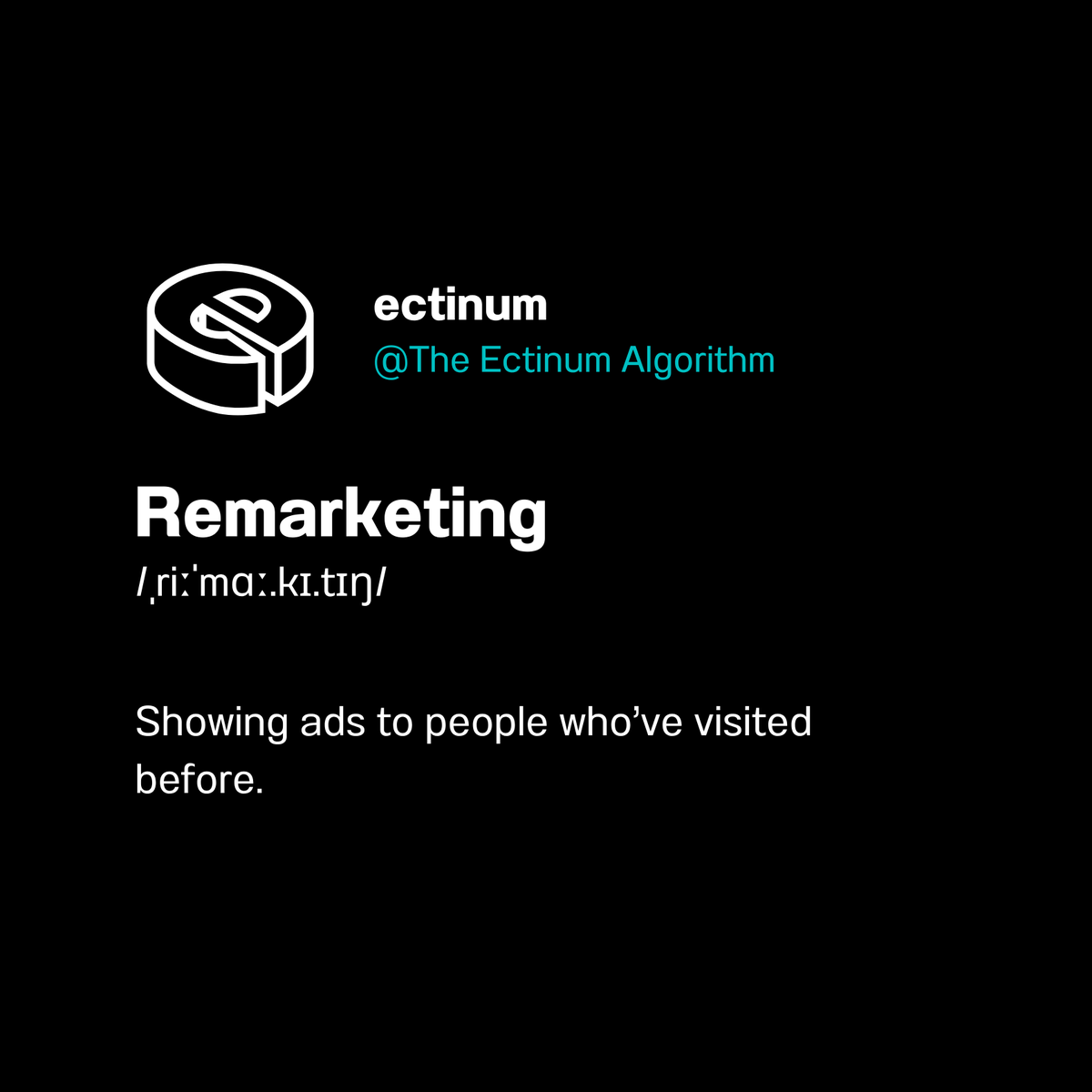 ectinumtheory's tweet image. Showing ads to people who visited your website but didn’t buy.
Example: That pair of shoes you looked at keeps following you online.
#Remarketing #DigitalAds #EcommerceTips