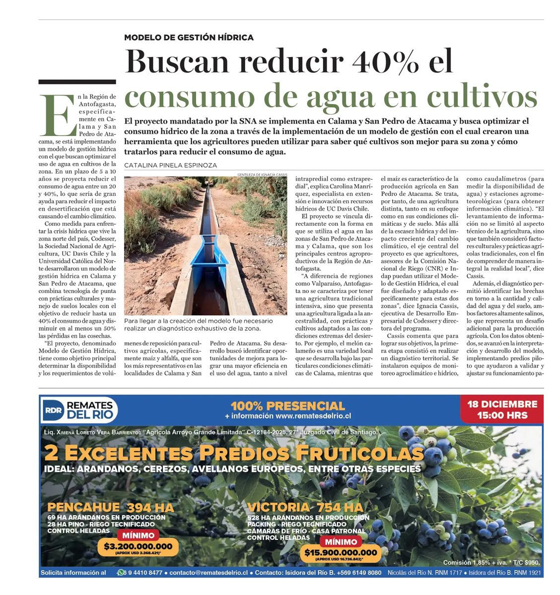 ¿Conoces el Modelo de Gestión Hídrica que desarrolla #Codesser junto a la <a href="/SNA_Chile/">SNA</a> y <a href="/ChileUc/">UCDavisChile</a> en #Calama y #SanPedrodeAtacama?
Hoy, en la revista El Campo de <a href="/El/">ELEAGUE_has_moved</a> Mercurio, Ignacia Cassis de Codesser y Carolina Manríquez de UC Davis entregan detalles.

digital.elmercurio.com/2025/11/17/EMS…