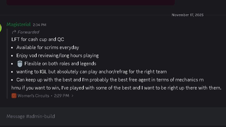 magisterial_'s tweet image. Looking for team for QC/Cash cup! wanting to be the perma team for as long as i play comp so if you know anyone looking to lock tf in let me know! (womens comp players only obvi)
