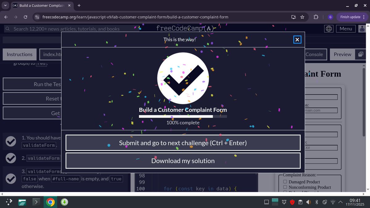 Ujahgrace17's tweet image. Today on #freecodecmp, I built a customer complaint form. The code validates each form field based on specific rules and returns an object showing which fields are valid. It also highlights fields in green or red on change, and prevents form submission if any field is invalid.
