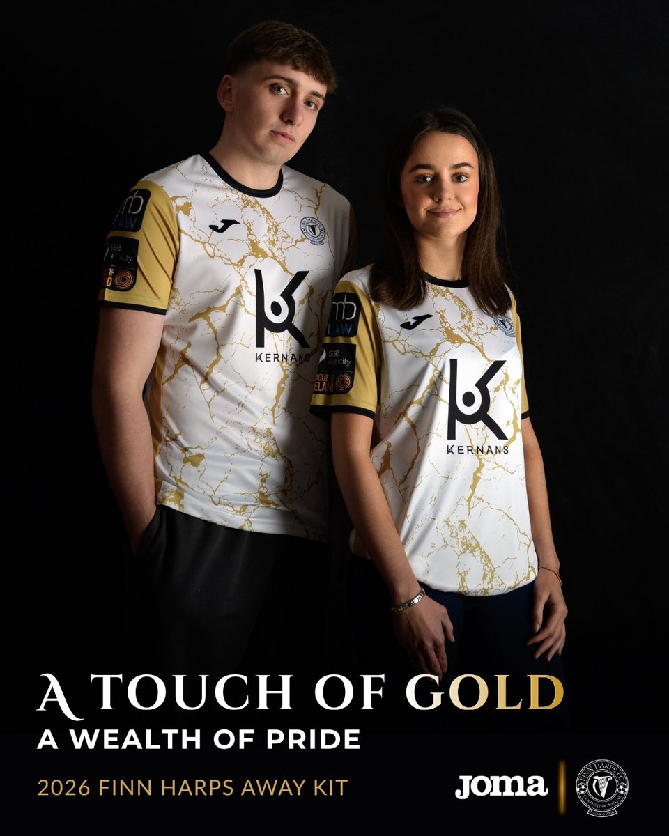 FinnHarpsFC's tweet image. A touch of gold, 
a wealth of pride. 

Finn Harps FC is proud to unveil our new 2026 Away Jersey, marking another exciting chapter in our partnership with Kernan’s and celebrating our continued growth both on and off the pitch.

Pre-order now: fhfcshop.ie/REPLICA-c79000…

#UTH🔵⚪️