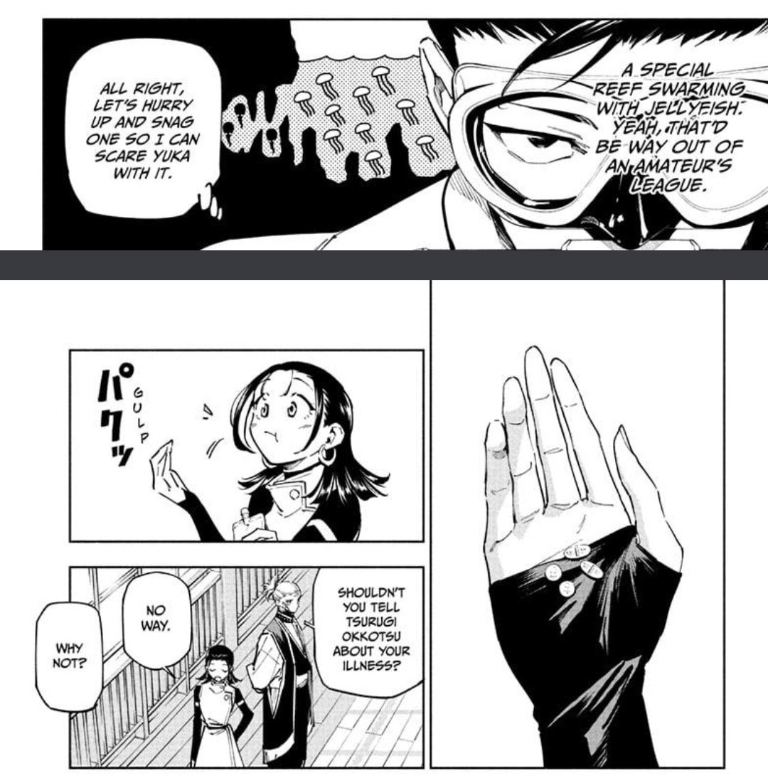 Bleedforlives's tweet image. I think the page turn here was a bit depressing when you notice tsurugi was just thinking about playing around with yuka. While yuka is literally on meds and dying. #modulo