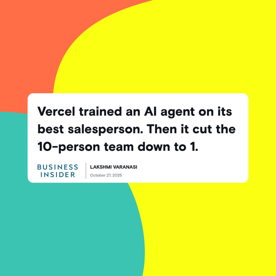 You might have seen a scary-looking headline about a Vercel using AI to automate a 10-person team.

But the real story is an optimistic one we've long championed: AI is here to elevate, not replace.

By training an AI on their top performer to handle repetitive, entry-level