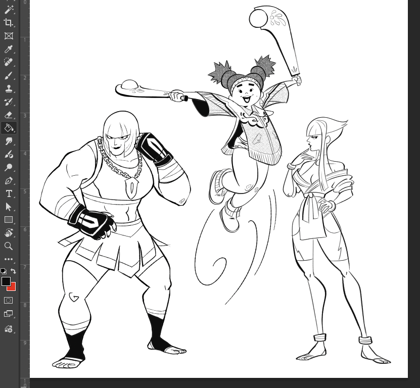 Warm-up sketches of some new street fighters.