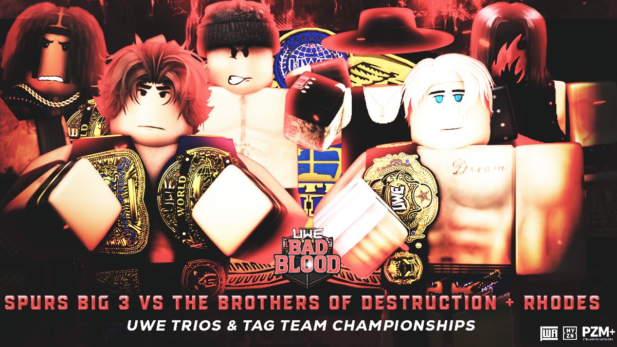 At Bad Blood 🩸 

The Spurs Big 3 put EVERYTHING on the line, as they defend their UWE Trios AND Tag Team Championships.

Will we see another successful retain?

📍 Atlanta 
📅 Friday, November 21st
⏰ Doors Open 4PM EST

#UWEBadBlood #UWE2025