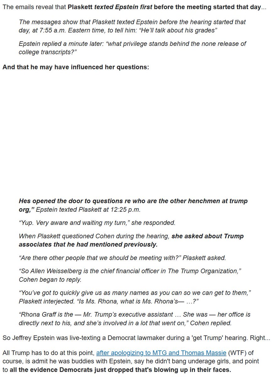 💥 Zerohedge: What a week in Epstein news... 

He Was Live-Texting With House Democrat Del. Stacey Plaskett (D-Virgin Islands) during a 2019 congressional hearing with Michael Cohen. 

zerohedge.com/political/epst…
