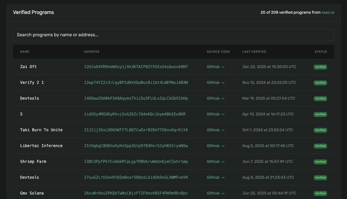 jacobvcreech's tweet image. Knowing the code of programs you&apos;re interacting with is important

Not only can you view program&apos;s code on the explorer, but you can now view the full list of verified programs

Verify your programs today!