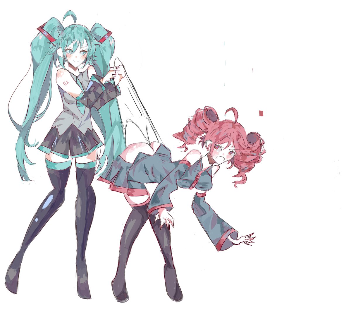 apuffly's tweet image. MIKU GIVING TO TETO A WEDGIE COMM ADVANCE 
#wedgietime #wedgie