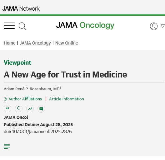 JAMAOnc's tweet image. 💬 Viewpoint: Trust in medicine has declined due to the #COVID19 pandemic and abundant online health information, highlighting the need for transparent, patient-focused communication. ja.ma/4hWen4W