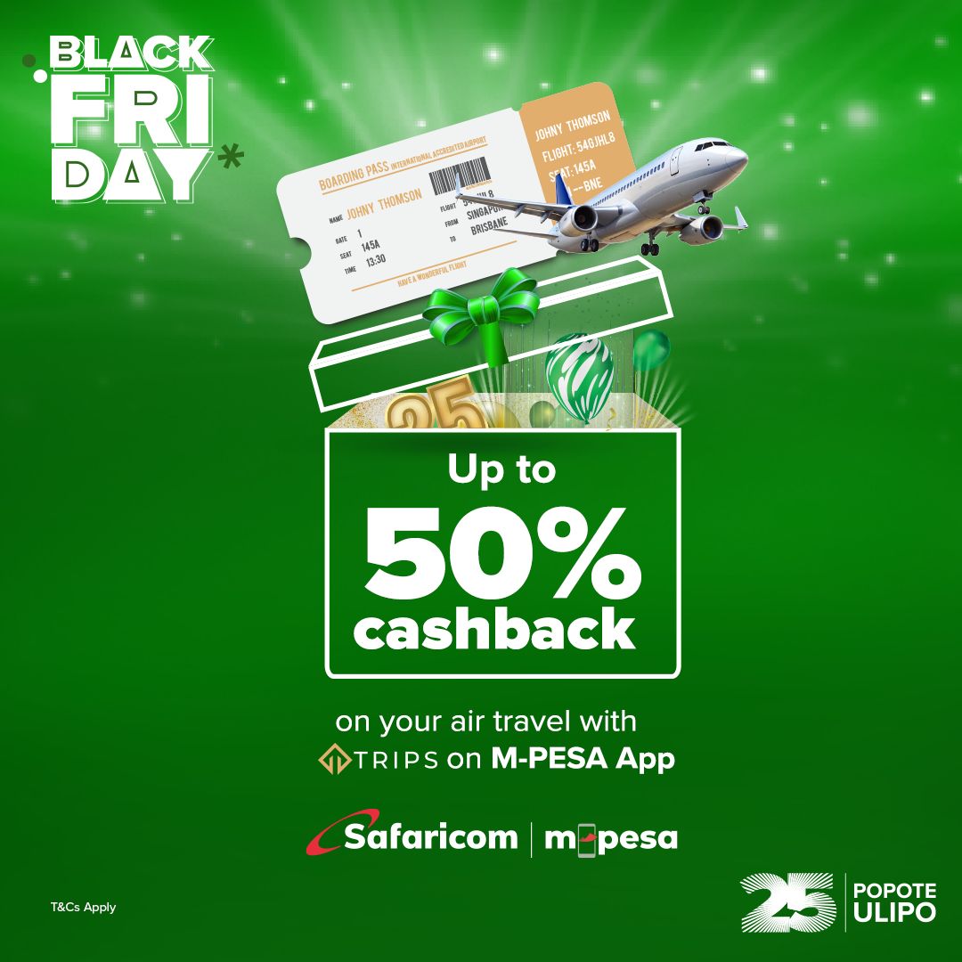 Msopran0's tweet photo. Black Friday is here early for travelersBook your flight tickets right through the M-PESA App and unlock an incredible deal: up to 50% cashback on your booking. It's the easiest way to save big on air travel.#BlackFriday #SafaricomAt25 #DoMoreWithMpesa @SafaricomPLC  m_pesakenya https://t.co/aNVZ0KjomK