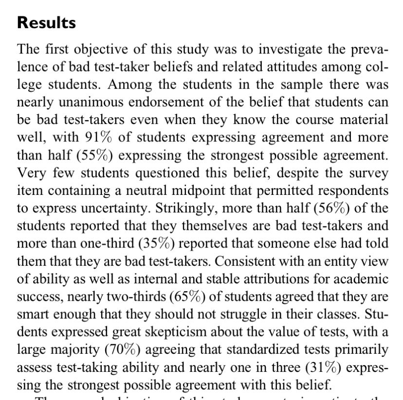 marcportermagee's tweet image. One of the most common myths in education is the myth of the “bad test-taker.”

In a study of college students, the majority (56%) identified themselves as bad test-takers. It’s a self-defeating myth that discourages effective studying and the use of test results as a yardstick.