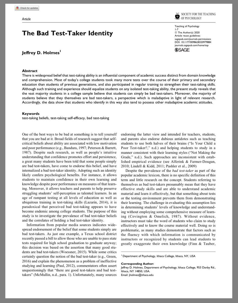 marcportermagee's tweet image. One of the most common myths in education is the myth of the “bad test-taker.”

In a study of college students, the majority (56%) identified themselves as bad test-takers. It’s a self-defeating myth that discourages effective studying and the use of test results as a yardstick.