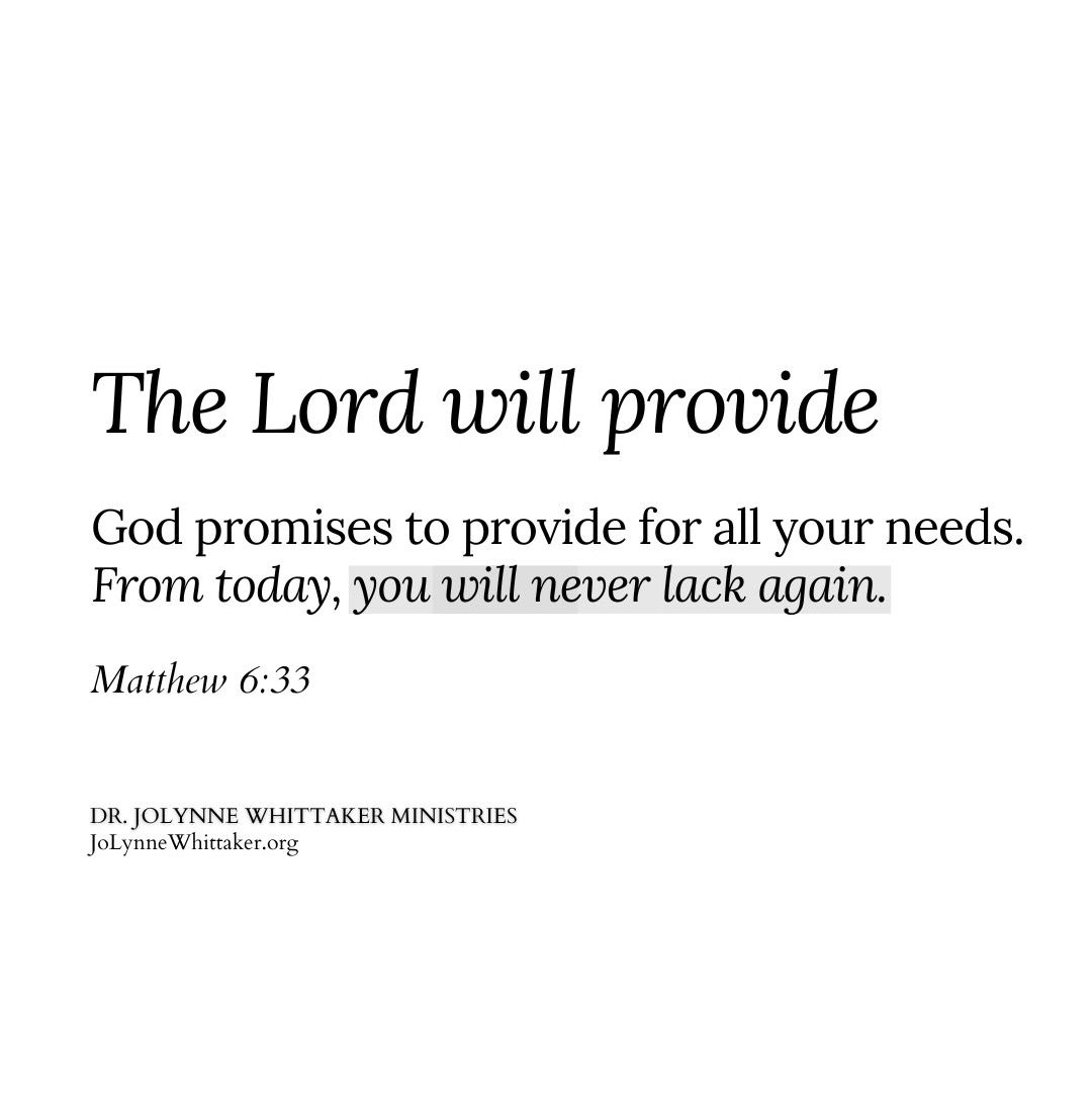 DrJoLynneW's tweet image. This is your reminder GOD WILL PROVIDE.  And for someone, this is your sign—provision is coming.  That financial blessing is coming.  Monetary assistance is coming.  In Jesus’ name.

 God will provide for ALL your needs.  You are a citizen of the Kingdom and King Jesus takes care…