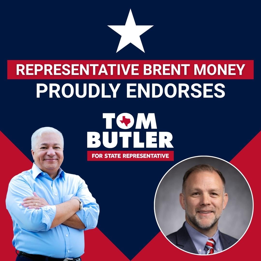 TomButlerTX's tweet image. Honored to receive the endorsement of Rep. @BrentMoneyTX, a principled conservative leader. We share a commitment to protecting life, strengthening community safety, and upholding the values that make Texas strong. #txlege