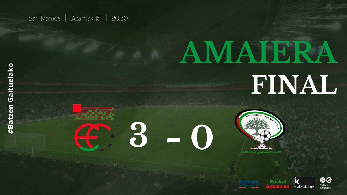 EFF_FVF's tweet photo. 💚🤍❤️Euskal Selekzioa
🆚@Palestine_fa

AMAIERA
3⃣-0⃣

#BatzenGaituelako https://t.co/jV4j5s0kES