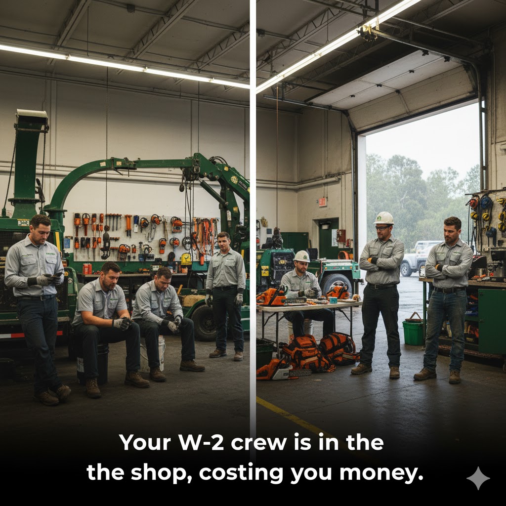 treecarehq's tweet image. Rain day.

Your W-2 crew is in the shop, costing you money.
Your 1099 sub is... who cares? Not your problem.

That&apos;s the trade-off.
Paying for availability vs. paying for the work.

We help you do the math. TreeCareHQ blog. Link in bio.