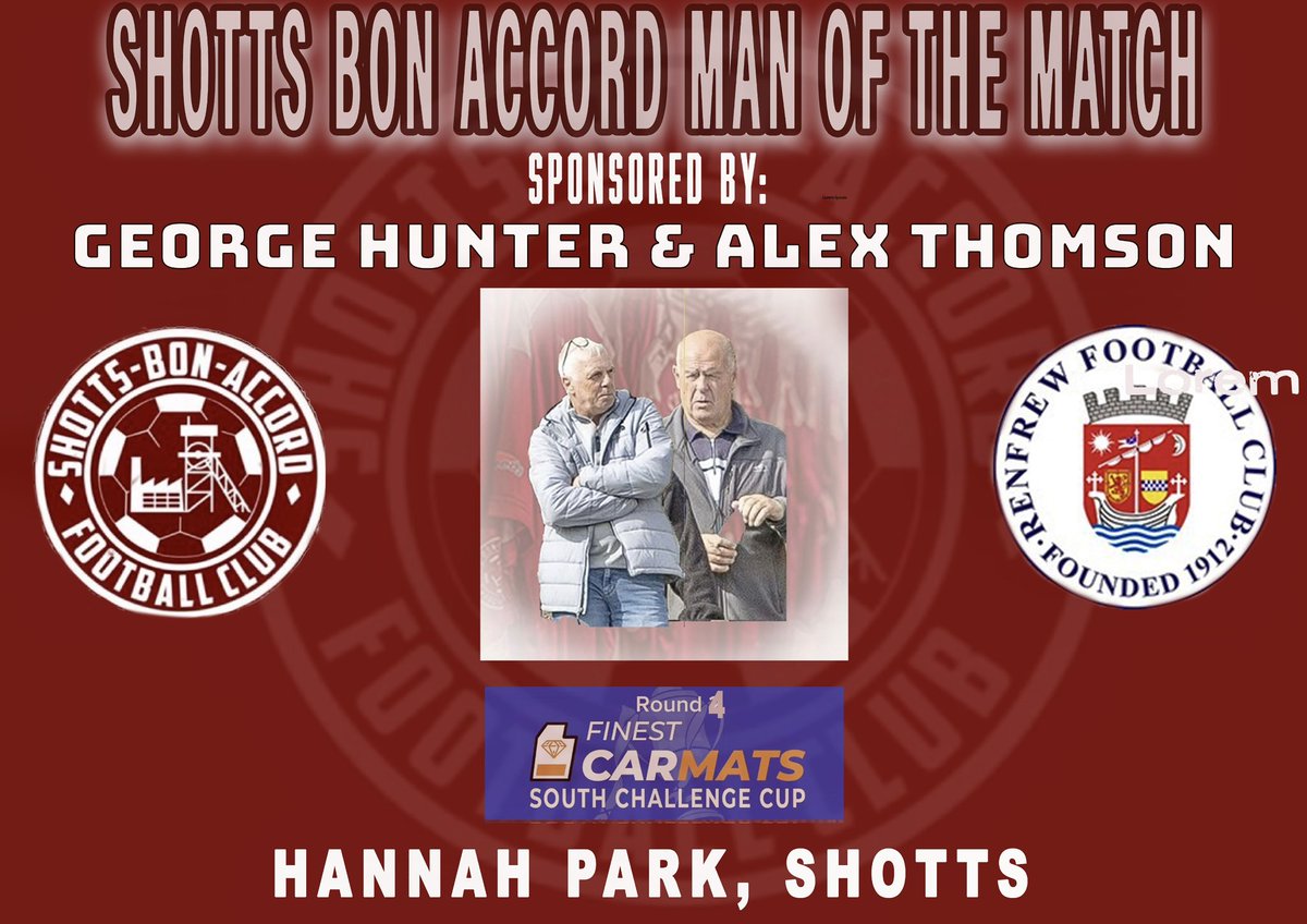 ShottsBonAccord's tweet image. Today’s Shotts Bon Accord Man of the Match, sponsored by George Hunter &amp;amp; Alex Thomson was @liamcraig4 Liam Craig. Great performance playing in defence and still added attacking threat and assist for the Shotts goal 👏👏